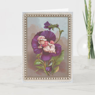 Cartão CARTÃO: Arte Antiga Fada Flor Roxa Vintage