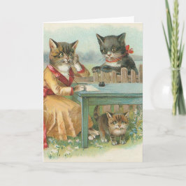 Cartão "Cartão do vintage da família de gato"