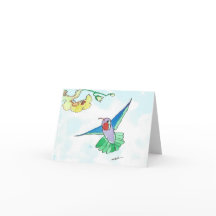 Cartão/Envelope de Nota de Hummingbird com Aquarel