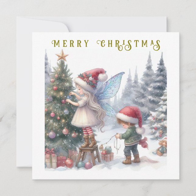 Cartão Cartão-postal de Fadas de Natal Bonito (Frente)