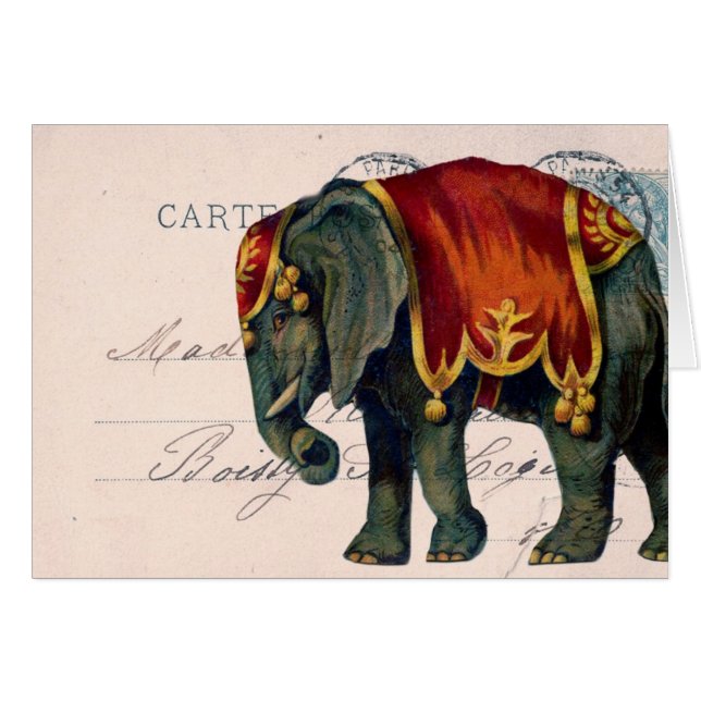 Cartão Cartão-postal do Elefante Vintage e Postmark Digit (Frente Horizontal)