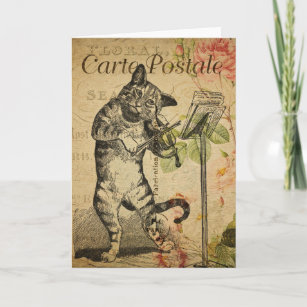 Cartão Cartão-postal francês Vintage Cat e Fiddle