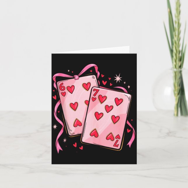 Cartão Cartas de Baralho 6 7 de Copas 67 Seis Sete Laço d (Frente)