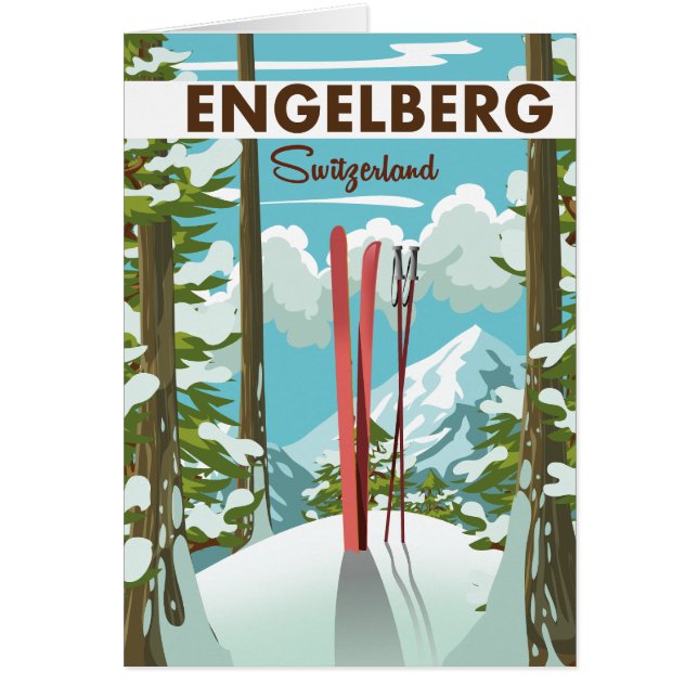 Cartão Cartaz de esqui Engelberg Suíça  (Frente)