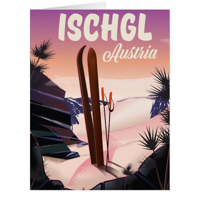 Cartão Cartaz de esqui vintage Ischgl Áustria. (Frente)
