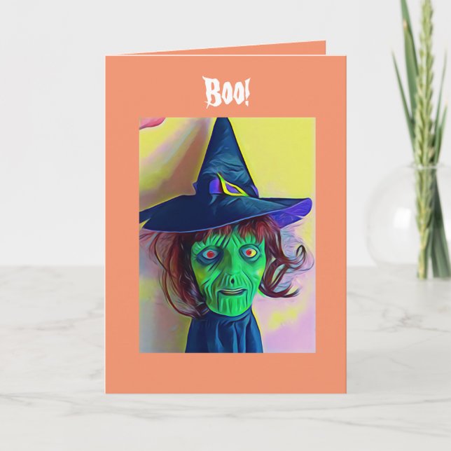 Cartão Cartaz de saudação de bruxas verdes de Halloween (Frente)