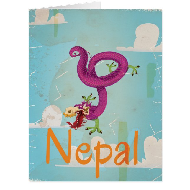 Cartão Cartaz de Viagem Antigo do Nepal (Frente)