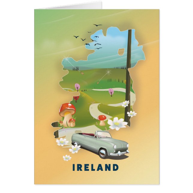 Cartão cartaz de viagem antigo mapa da Irlanda (Frente)