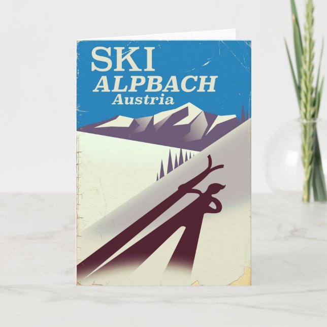 Cartão cartaz de viagem de esqui austríaco Alpbach (Frente)