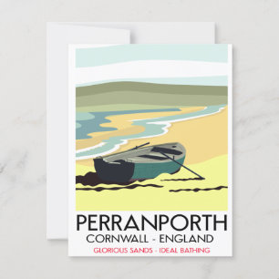 Cartão Cartaz de viagem de Perranporth Cornwall à beira-m