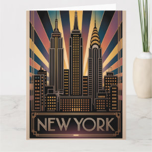 Cartão Cartaz de Viagem em Estilo Art Déco Antigo de Nova