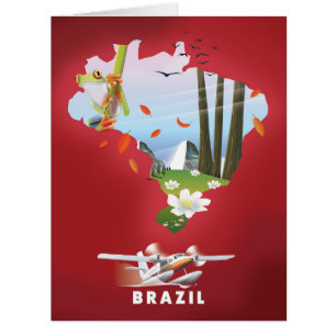 Cartão Cartaz de viagem ilustrado do Brasil.