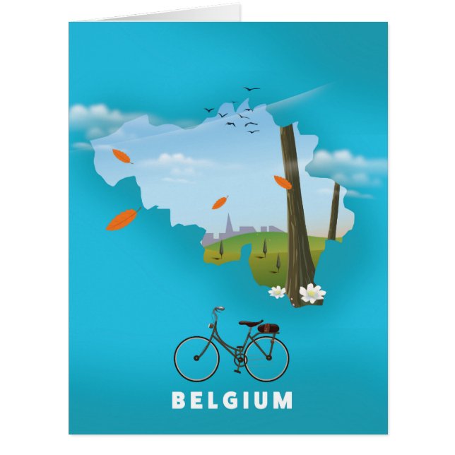 Cartão Cartaz de viagem impresso do mapa da Bélgica. (Frente)