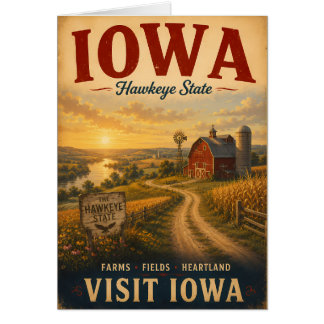 Cartão Cartaz de Viagem Paisagem Rural Iowa Vintage
