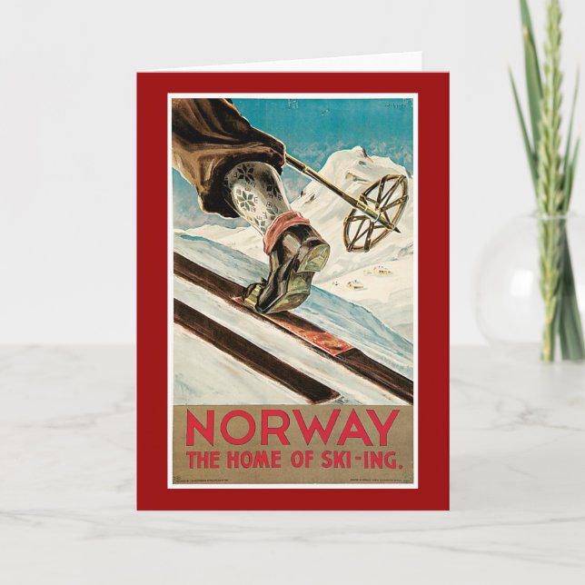 Cartão Cartaz de Viagem Vintage da Noruega (Frente)