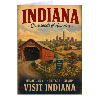 Cartão Cartaz de Viagem Vintage Indiana com Ponte Coberta