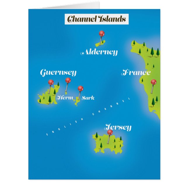 Cartão Cartaz do mapa das Ilhas do Canal. (Frente)