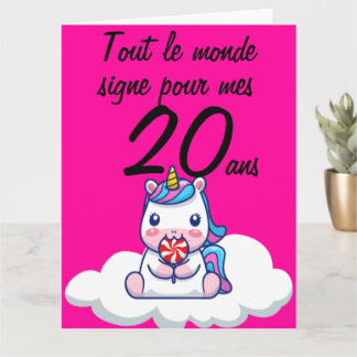 Cartão Carte anniversaire 20 ans grande formato licorne x