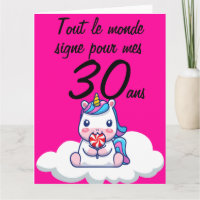 Carte anniversaire 30 ans grande formato licorne x