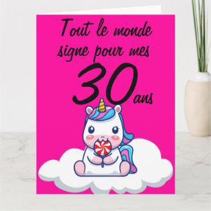 Cartão Carte anniversaire 30 ans grande formato licorne x