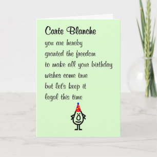 Cartão Carte Blanche Um Poema Feliz De Aniversário Engraç
