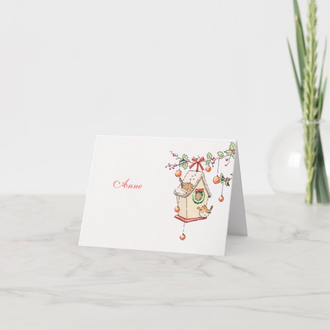 Cartão Carte Noël rouge gorge décoration de table (Frente)