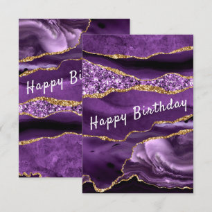 Cartão Carteira de Aniversário Agate Roxo Glitter Dourado