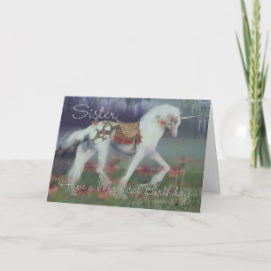 Cartão Carteira Irmã de Aniversário com Unicórn, Fantasy