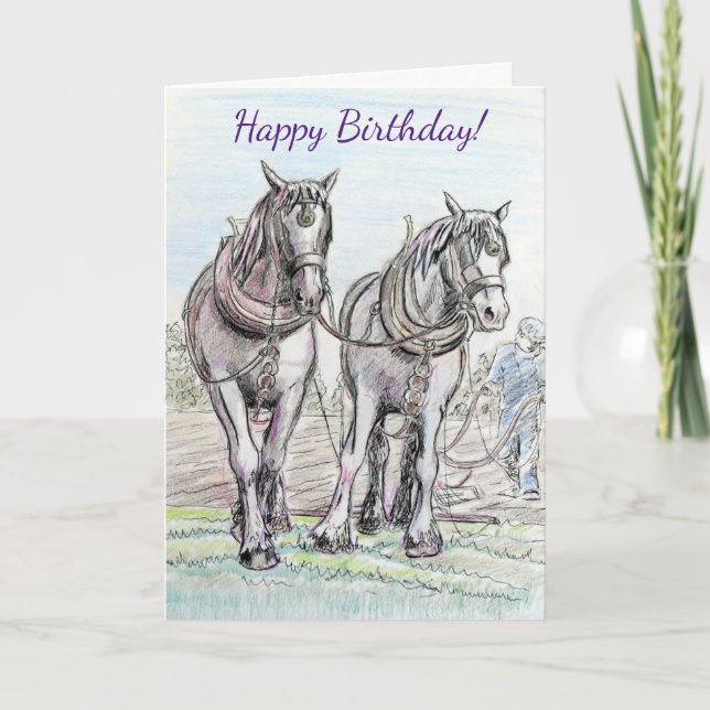 Cartão Carthorses Ploughing Field Birthday (Frente)