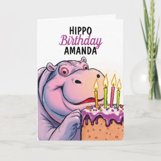 Cartão Cartografia Bolo Roxo Engraçado Hippo Aniversário
