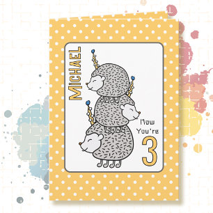 Cartão Cartoon aniversário de 3 anos Cute Cartoon Cinza E
