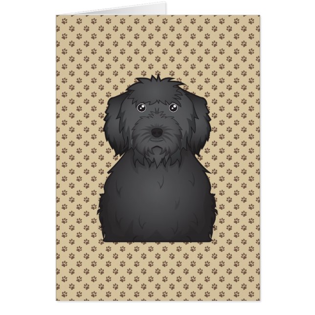Cartão Cartoon Black Labradoodle (Frente)