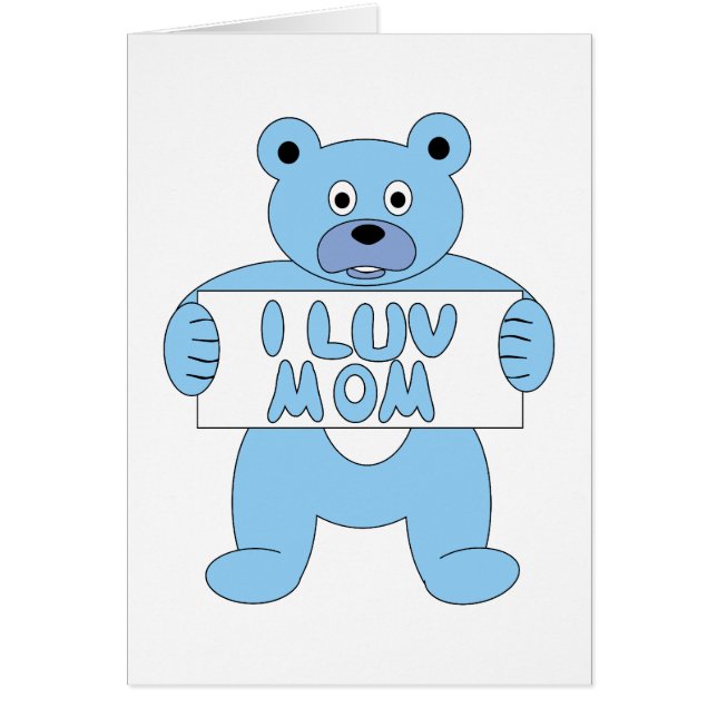 Cartão Cartoon Blue Bear I Luv Mãe (Eu Amo Mãe) (Frente)