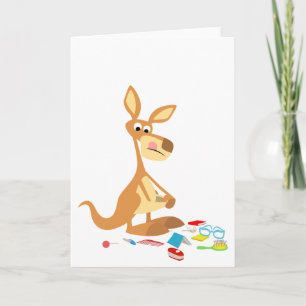 Cartão Cartoon Bonito Rummaging Kangaroo Greeting Card