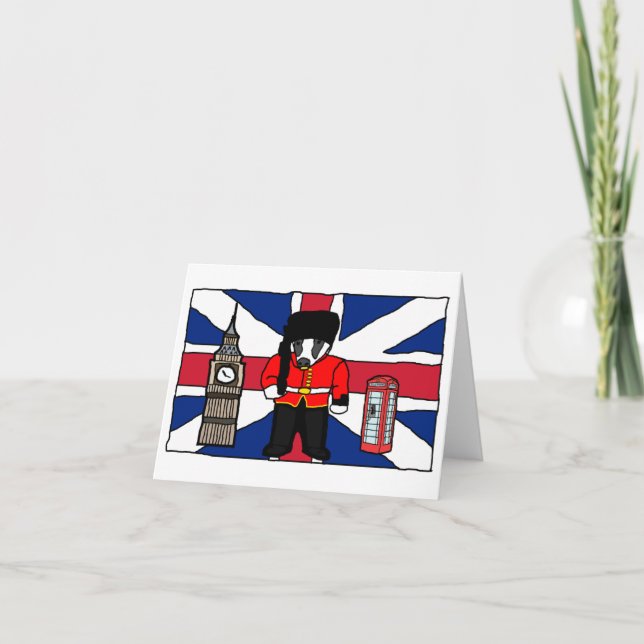 Cartão Cartoon britânico Badger com Big Ben e Flag (Frente)