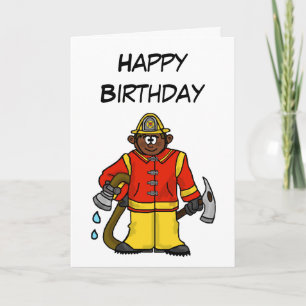 Cartão Cartoon Brown-Skin Fireman CardPersonalize-O!