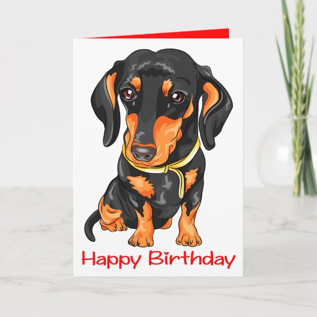 Cartão Cartoon Cachshund Dachshund Birthday (Frente)