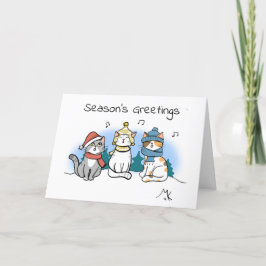 Cartão Cartoon Cat Christmas Carollers Cumprimentos de Fi