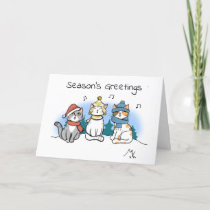 Cartão Cartoon Cat Christmas Carollers Cumprimentos de Fi