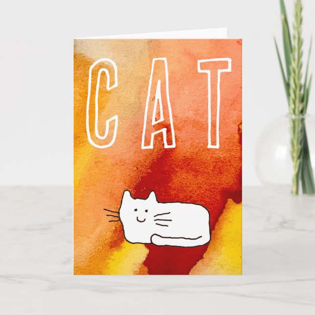 Cartão Cartoon Cat Doodle Line Art Folded Greeting Card (Frente)
