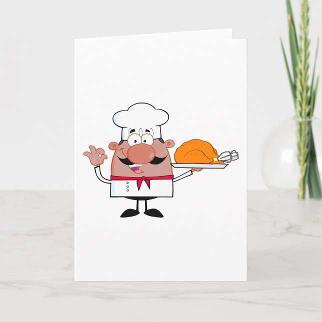 Cartão Cartoon Chef Holding Roast Turkey (Criador carregado)