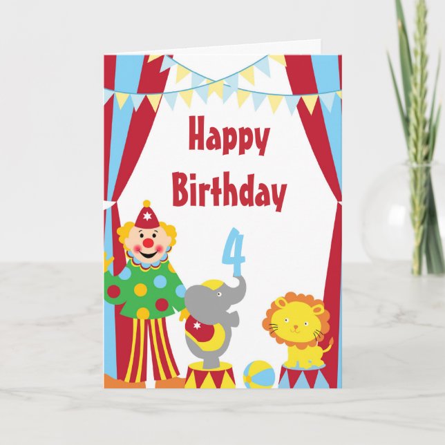 Cartão Cartoon Circus Clowe and Animal Birthday Card (Frente)