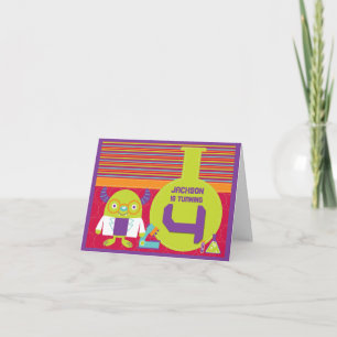 Cartão Cartoon Colorido Mad Scientist 4º Aniversário