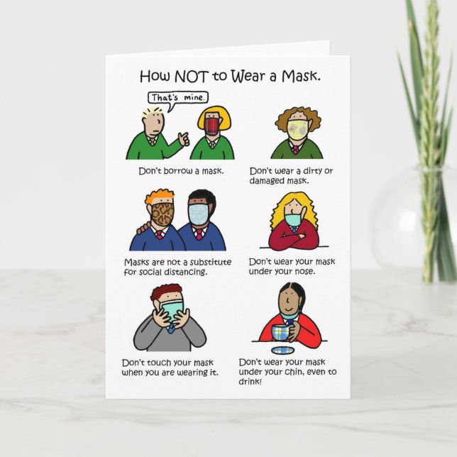 Cartão Cartoon Covid 19 Crianças na Escola em Face Máscar (Frente)