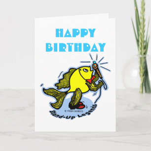 Cartão Cartoon de animação de peixes feliz aniversário en