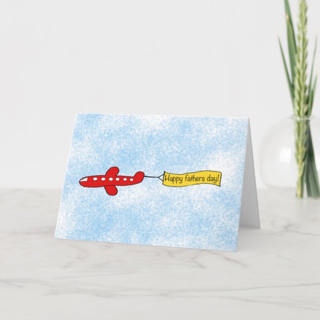 Cartão Cartoon de avião com faixa 'Dia de os pais feliz' (Frente)