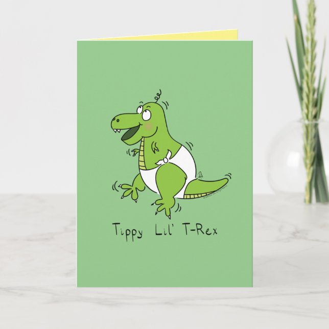 Cartão Cartoon de Bebê Bonito Dinossauro T-Rex (Frente)