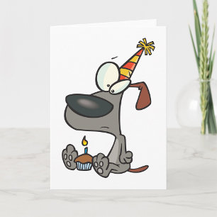 Cartão Cartoon de Cachorro Triste de Aniversário com Bolo