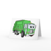 Cartoon de Caminhão de Lixo Verde Brilhante