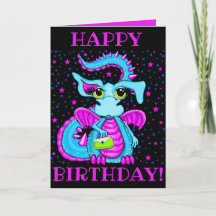 Cartoon de Dragão Azul Fofo Aniversário Personaliz